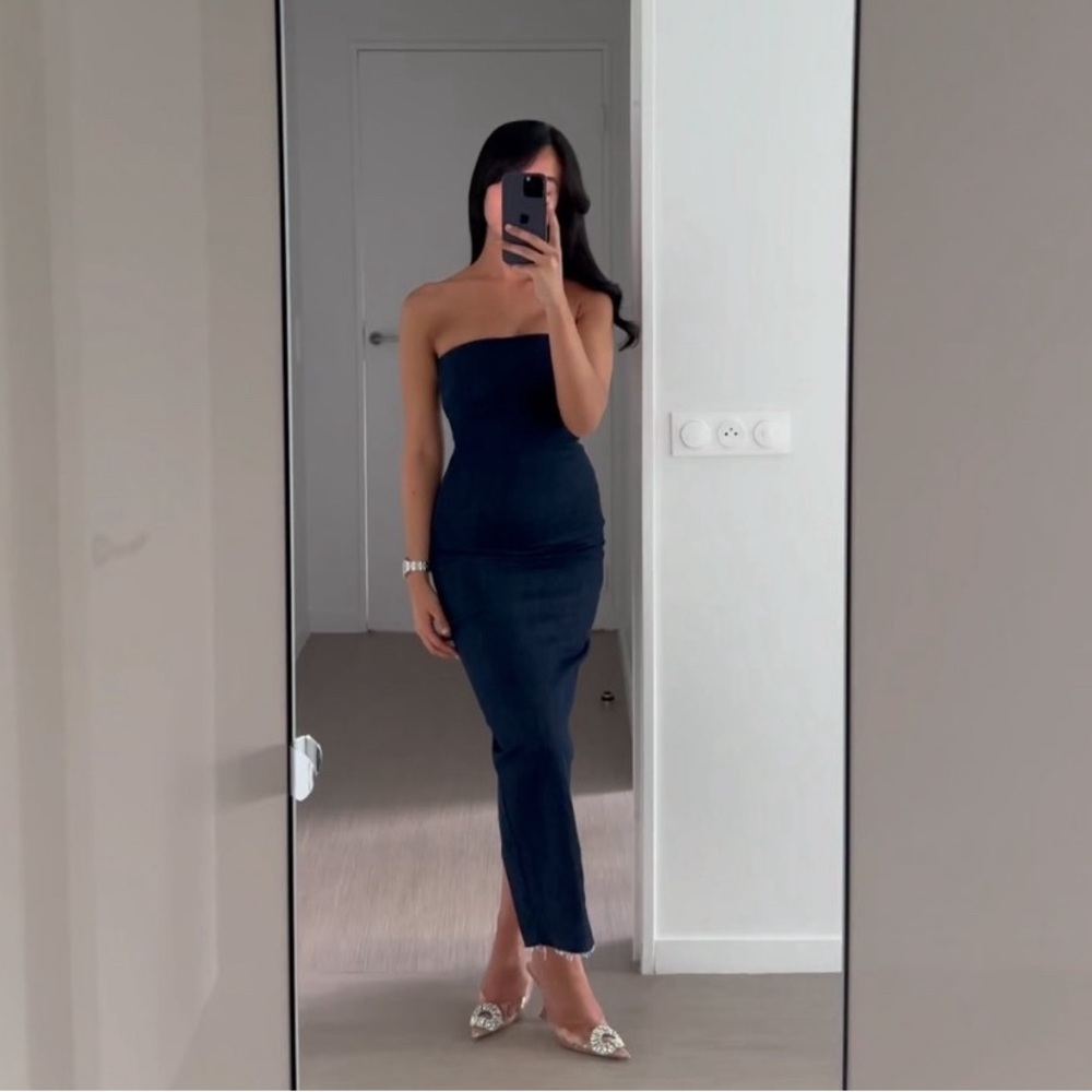 Zara ZW Strapless Denim Dress - Picture 7 of 16